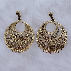 gold toned double filigree bangle pierced  earrings